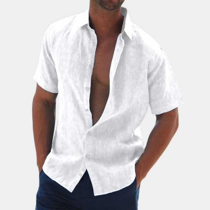 Short Sleeves Linen Men's Shirt - Dax-White-S-The Livary