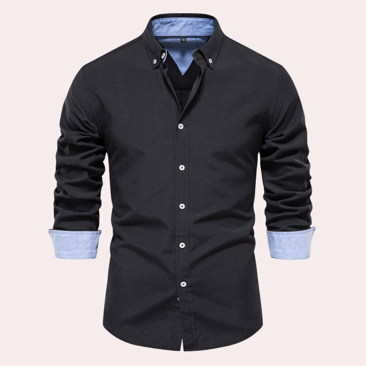 Casual Men's Shirt with Long Sleeves - Remy-Black-S-The Livary