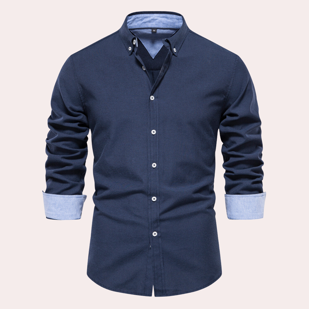 Casual Men's Shirt with Long Sleeves - Remy-Dark blue-S-The Livary