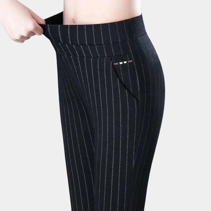 Stylish Stretch Ladies' Trousers - Elara-Black stripes-M-The Livary
