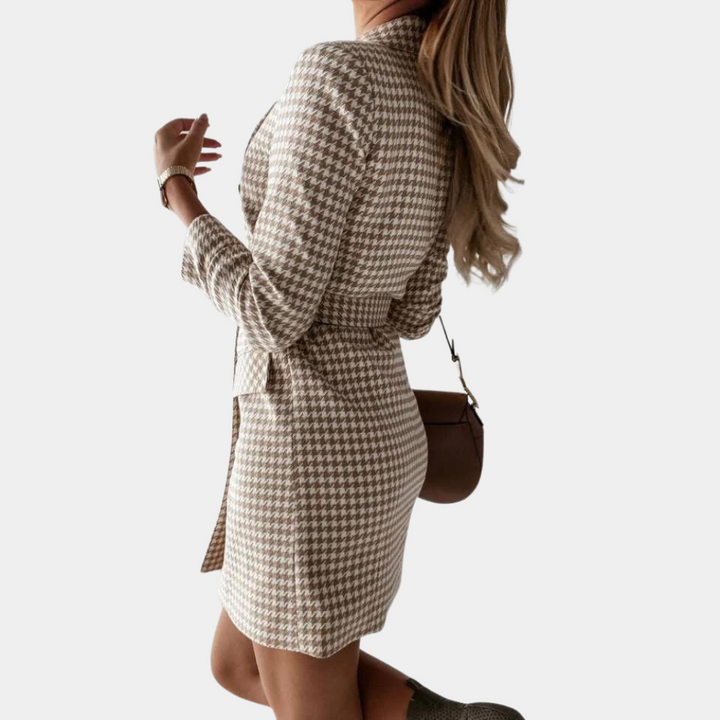 Classic Blazer Dress for a Professional Look - Claire-Khaki-S-The Livary