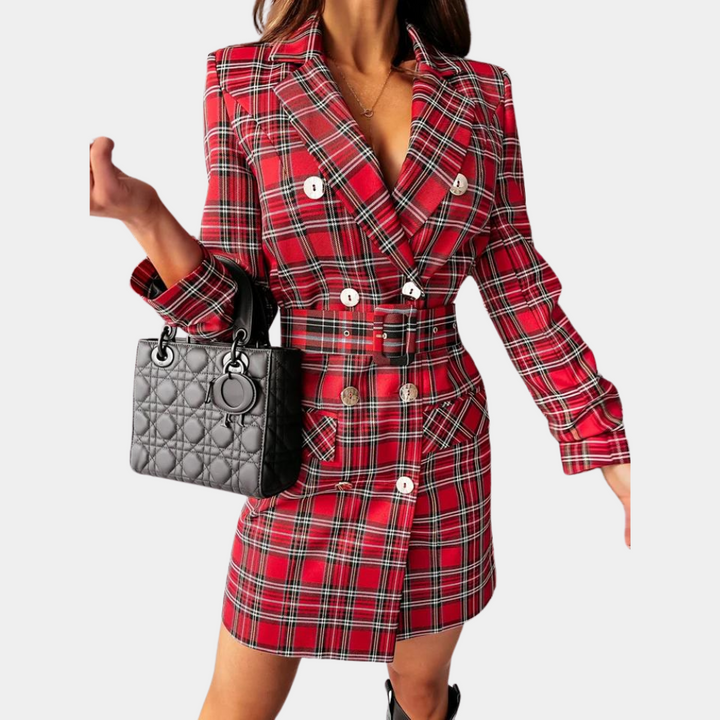Classic Blazer Dress for a Professional Look - Claire-Red-S-The Livary