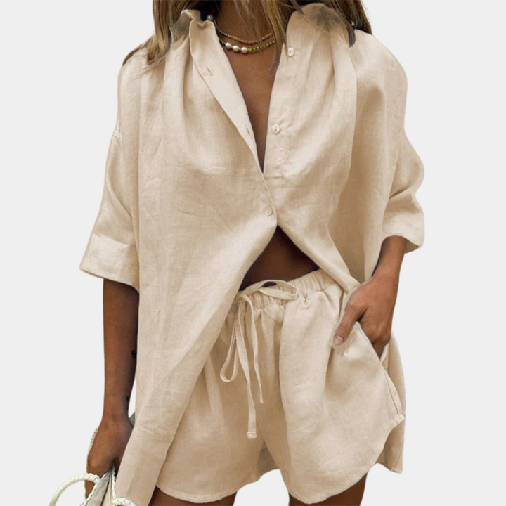 Casual 2-piece Summer Set for Women - Fiora-Khaki-XS-The Livary