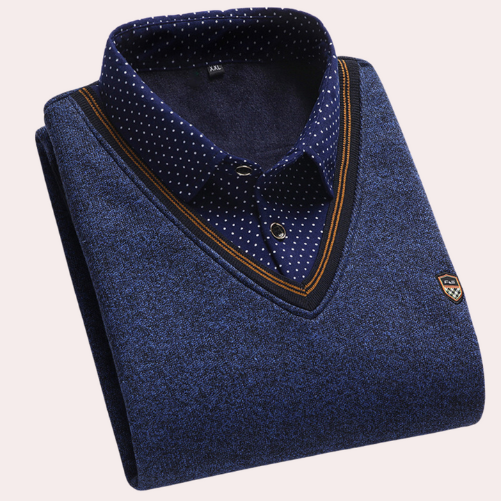 Sweater with Shirt Collar for Men - Victor-Blue-M-The Livary