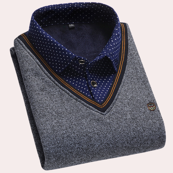 Sweater with Shirt Collar for Men - Victor-Grey-M-The Livary
