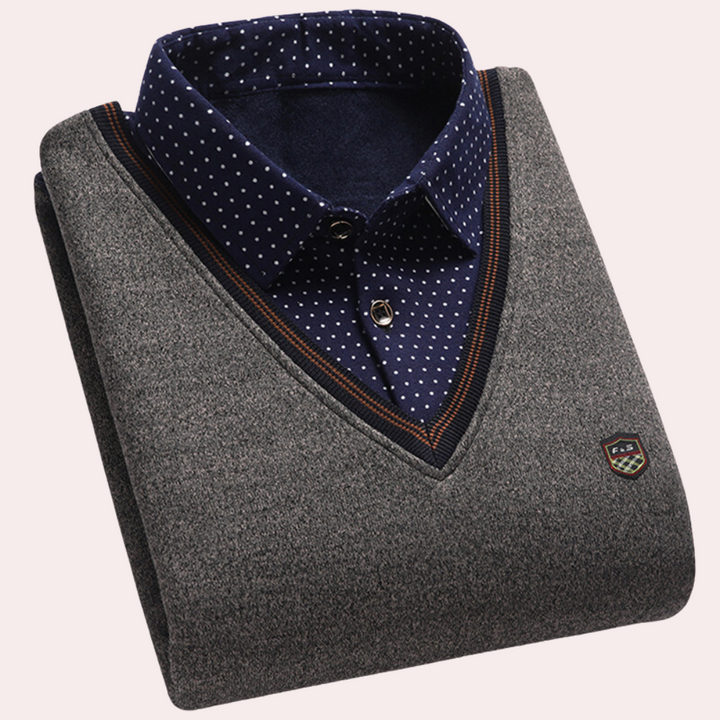 Sweater with Shirt Collar for Men - Victor-Khaki-M-The Livary
