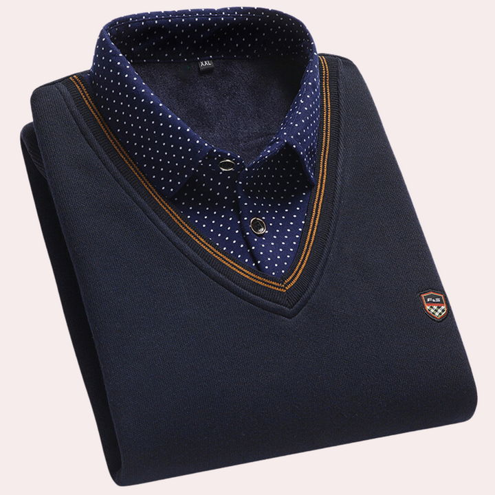 Sweater with Shirt Collar for Men - Victor-Marine blue-M-The Livary