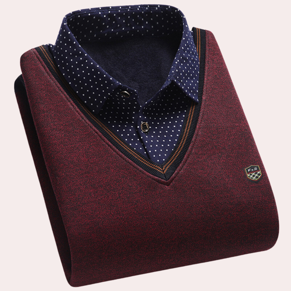 Sweater with Shirt Collar for Men - Victor-Red-M-The Livary