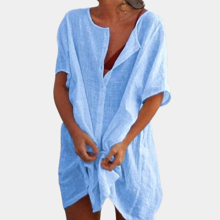 Kate - Comfortable Shirt Dress for Women-Blue-S-The Livary
