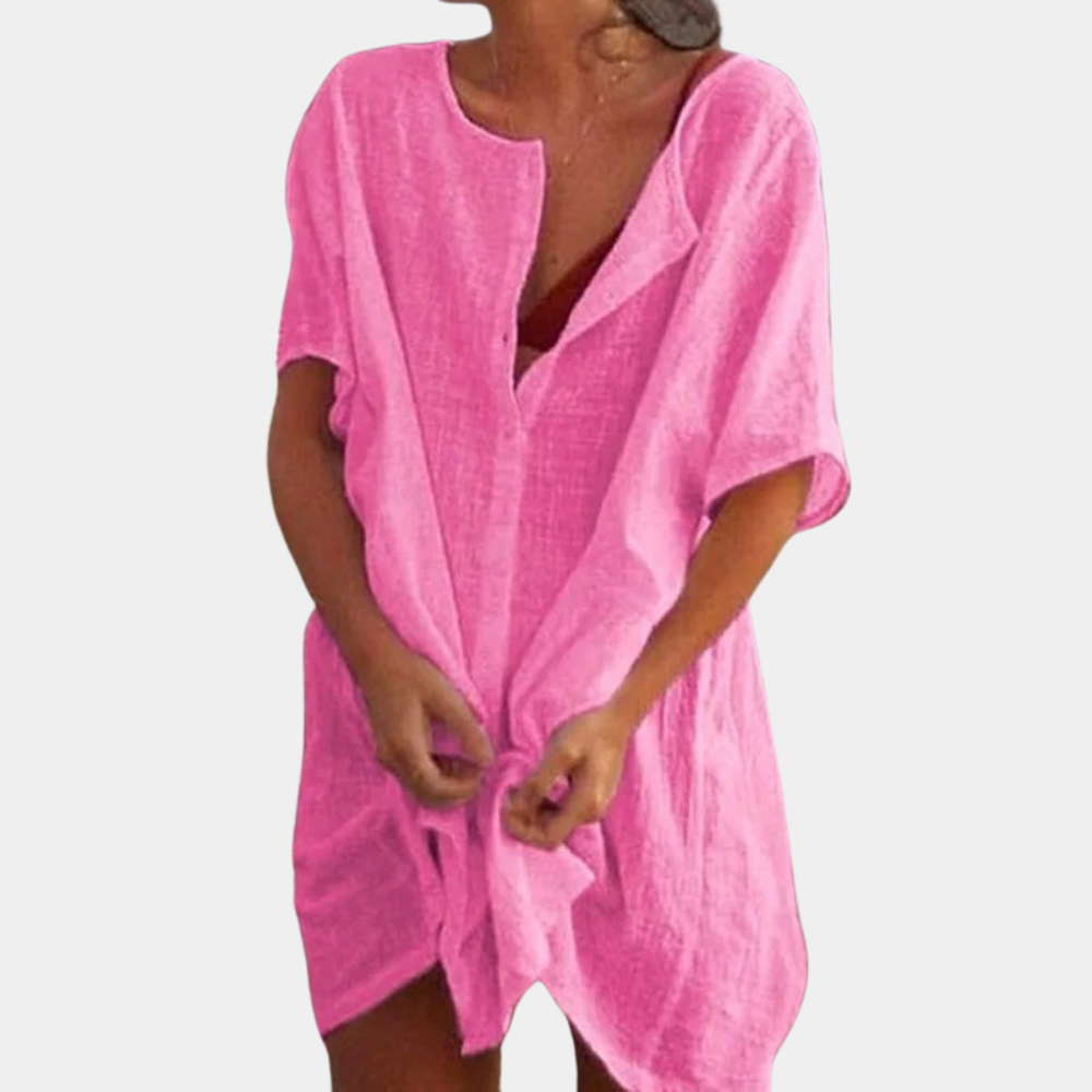Kate - Comfortable Shirt Dress for Women-Pink-S-The Livary