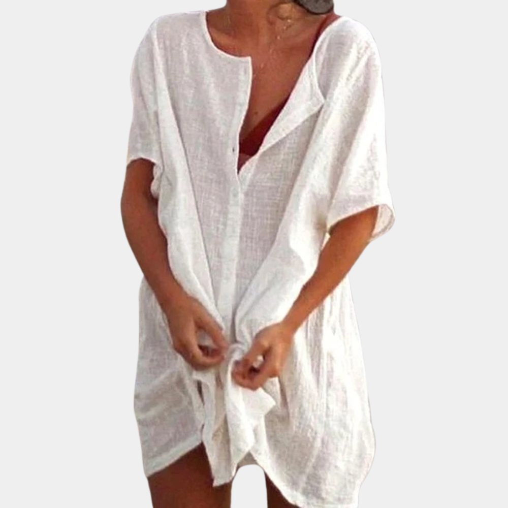 Kate - Comfortable Shirt Dress for Women-White-S-The Livary