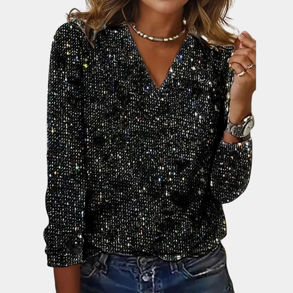 Louaya - Elegant Women's Top with Glitter-Black-S-The Livary