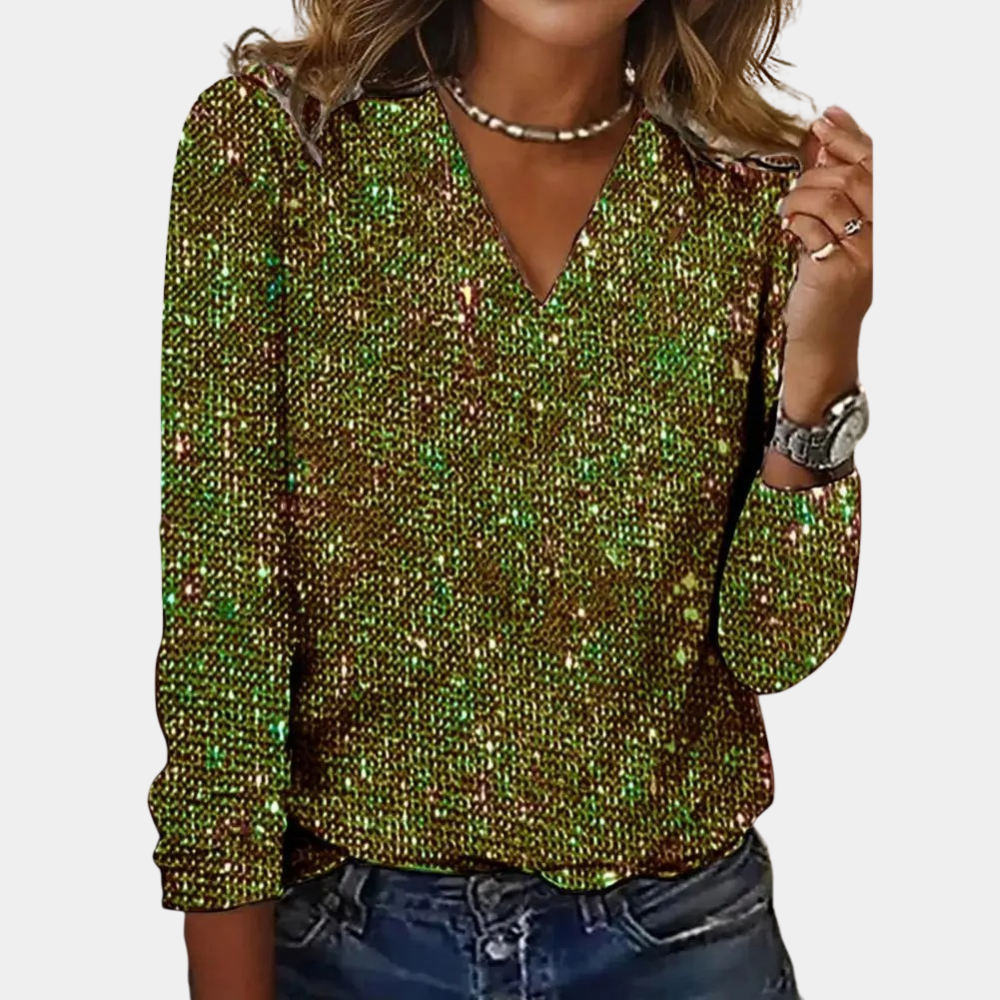 Louaya - Elegant Women's Top with Glitter-Green-S-The Livary