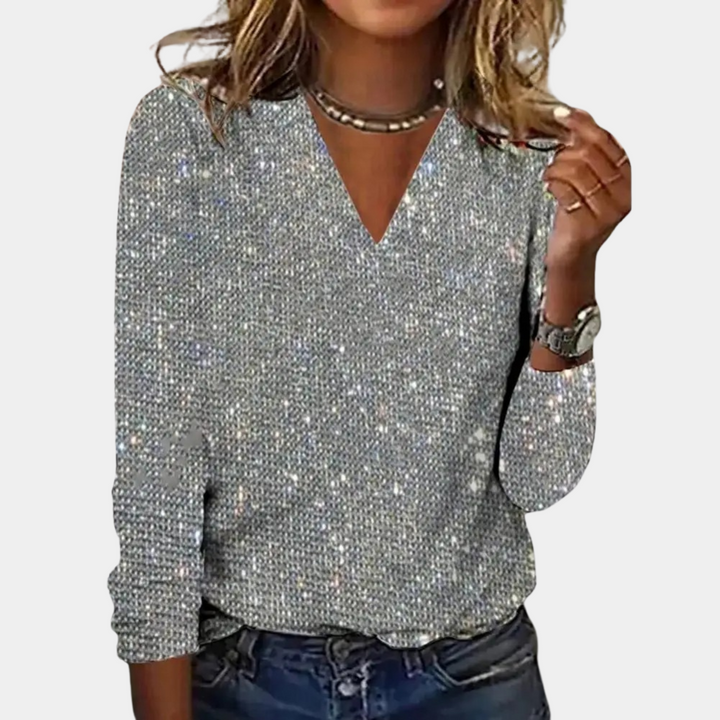 Louaya - Elegant Women's Top with Glitter-Silver-S-The Livary