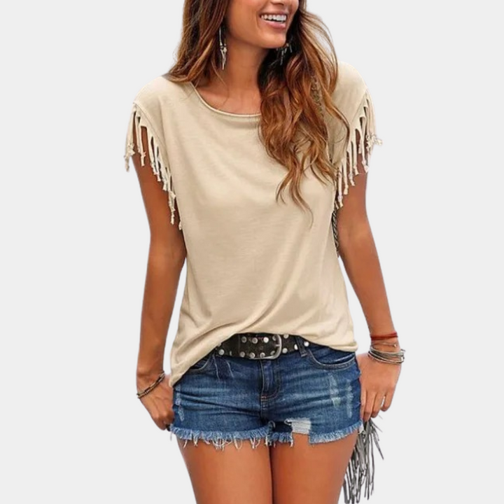 French summer T-shirt with a relaxed fit – Mila-Khaki-S-The Livary