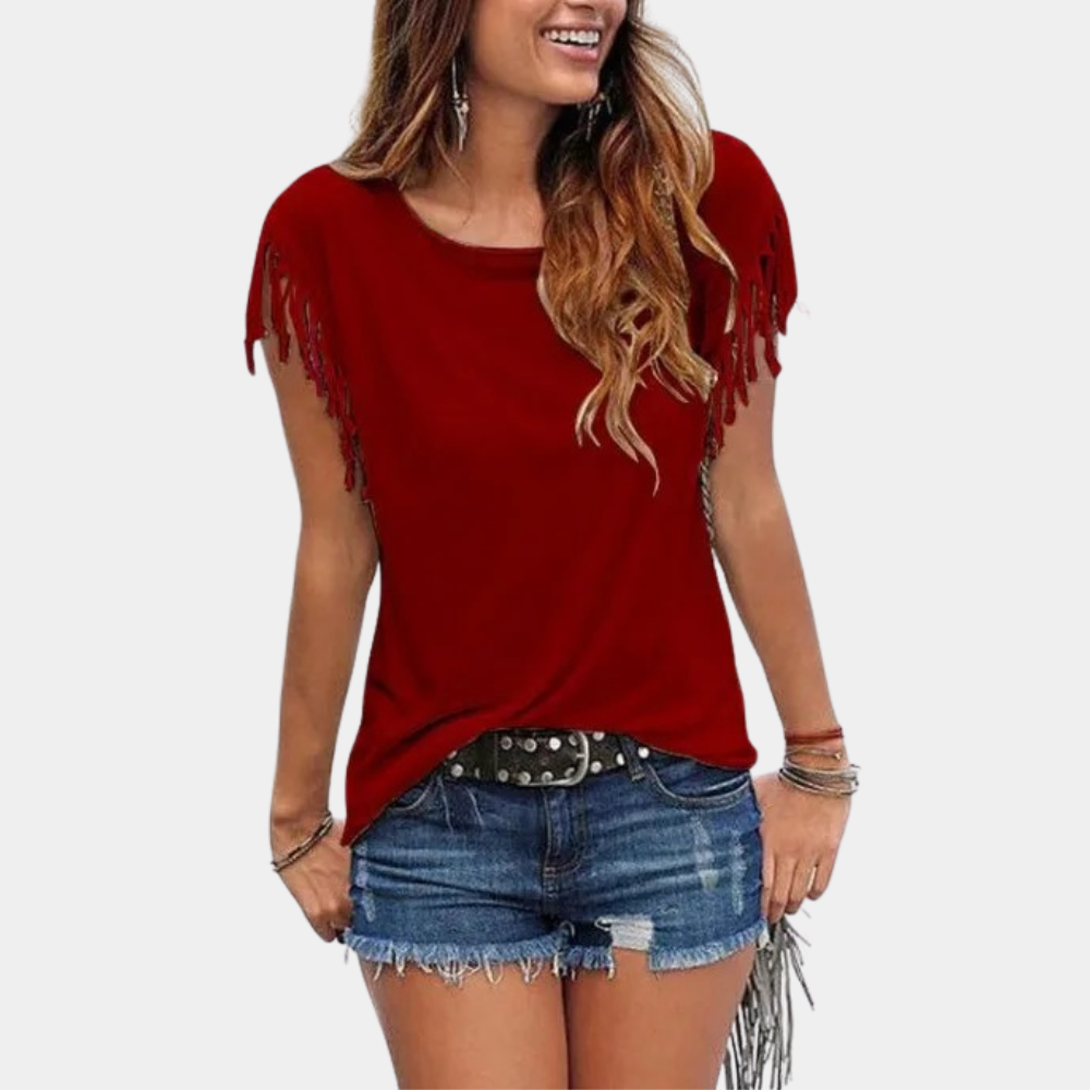 French summer T-shirt with a relaxed fit – Mila-Red-S-The Livary