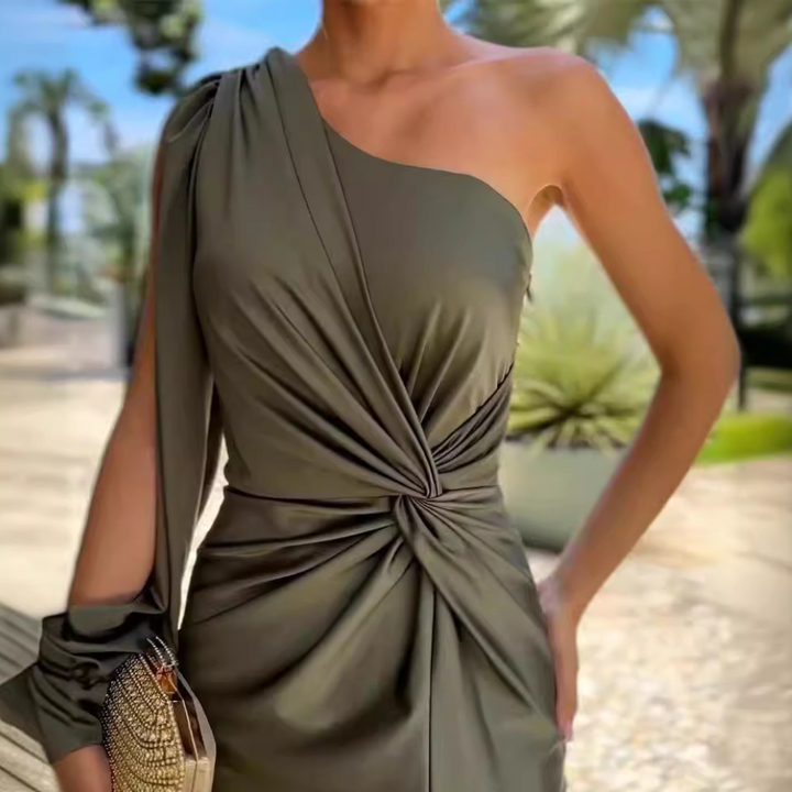 Trendy One-Shoulder Evening Dress - Luna-2XS-The Livary