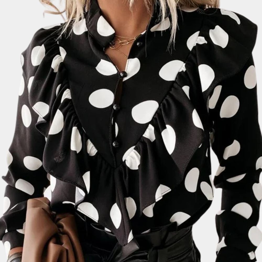 Dotted flounce blouse with a flowing cut – Tabea-Black-S-The Livary