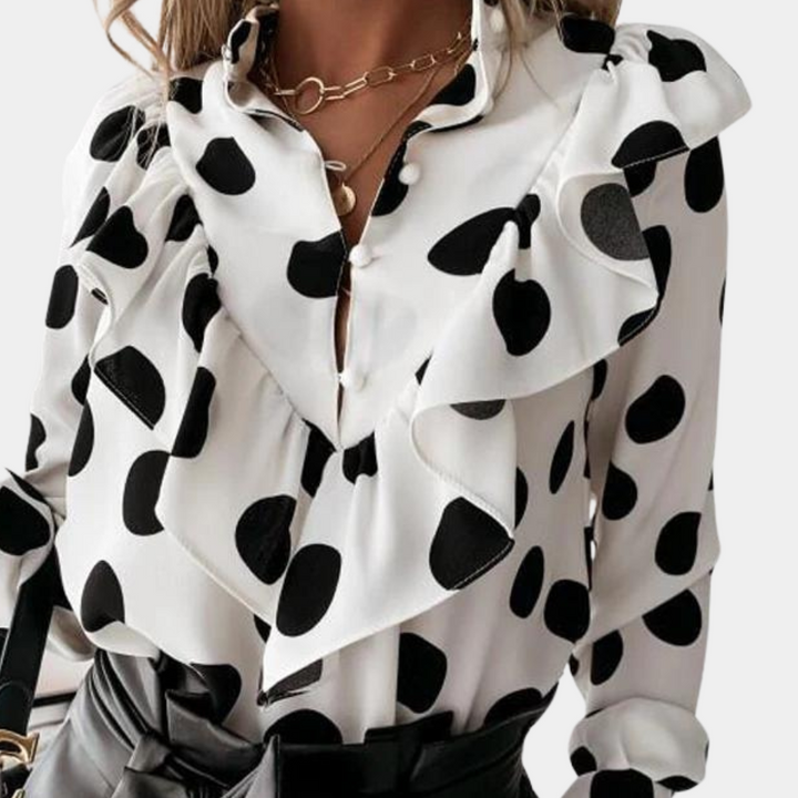 Dotted flounce blouse with a flowing cut – Tabea-Polka white-S-The Livary