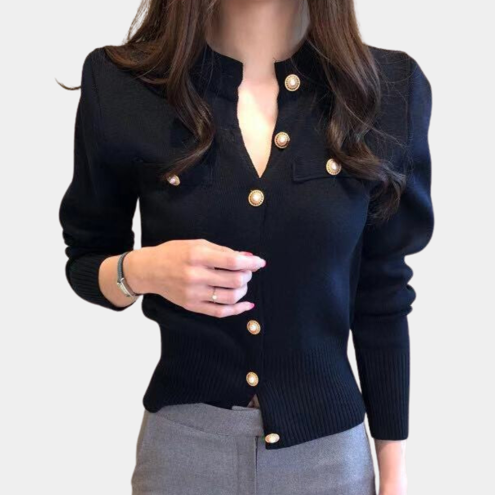 Classic Knitted Women's Cardigan with Button Closure - Eloise-Black-The Livary
