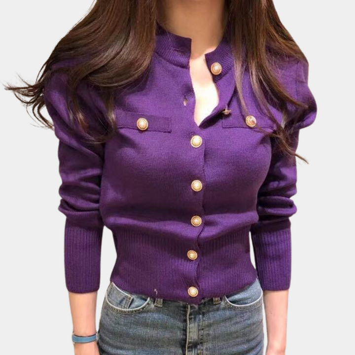 Classic Knitted Women's Cardigan with Button Closure - Eloise-Purple-The Livary