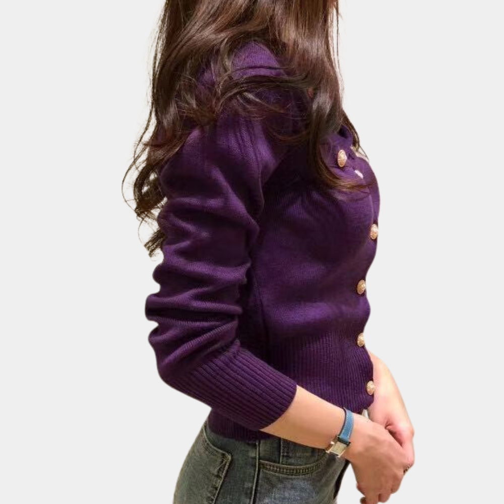 Classic Knitted Women's Cardigan with Button Closure - Eloise-Red-The Livary