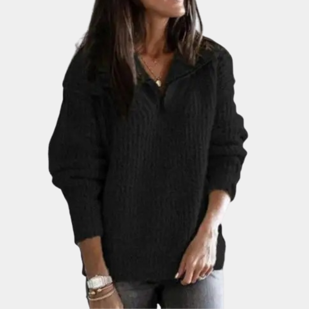 Comfortable Ladies' Sweater with Half Zip - Sofia-Black-XS-The Livary