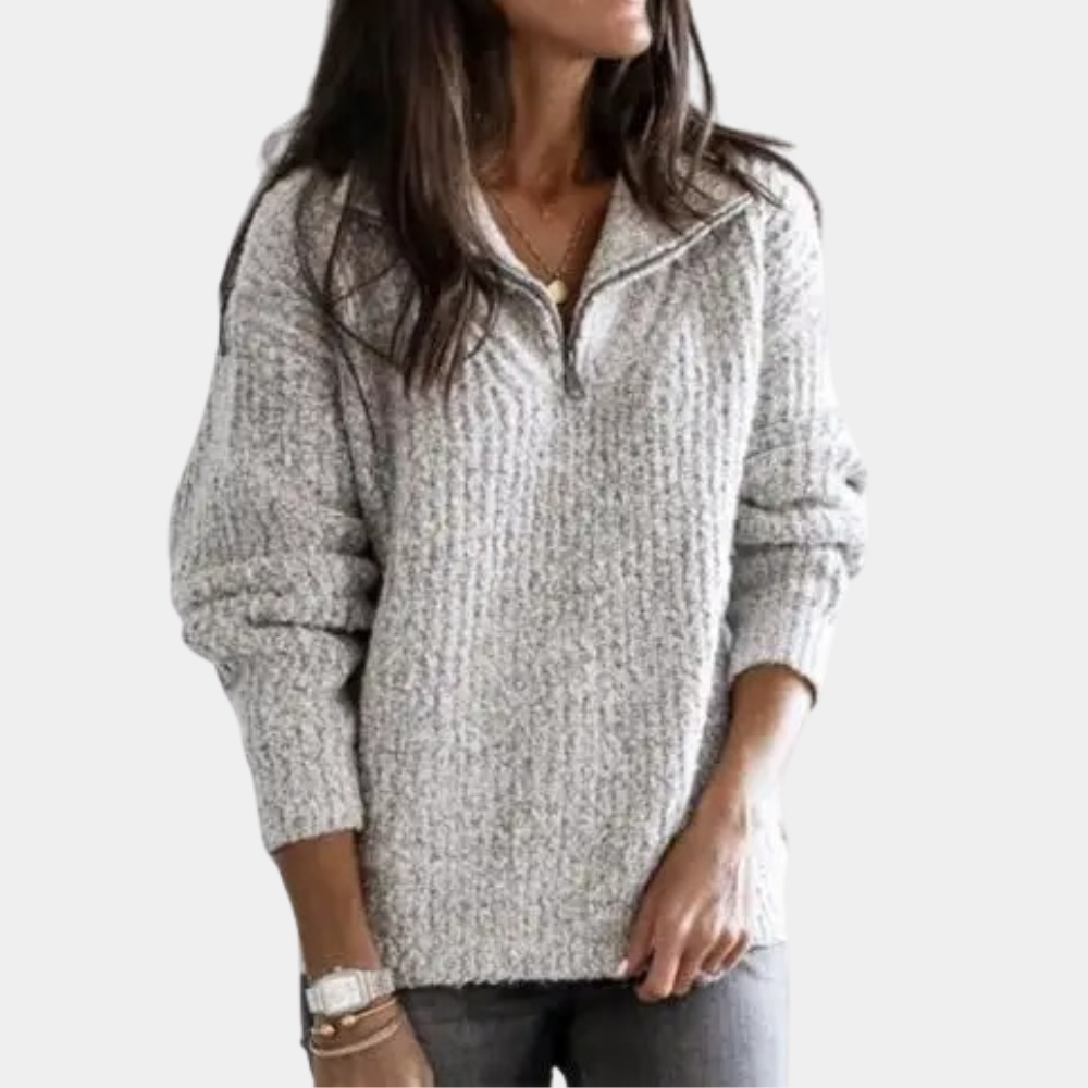 Comfortable Ladies' Sweater with Half Zip - Sofia-Grey-XS-The Livary