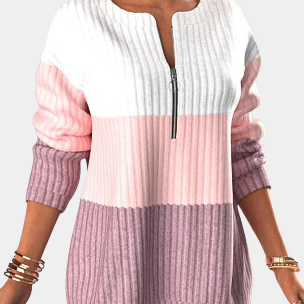 Warm Ladies' Jumper with Zip - Lina-Pink-XS-The Livary