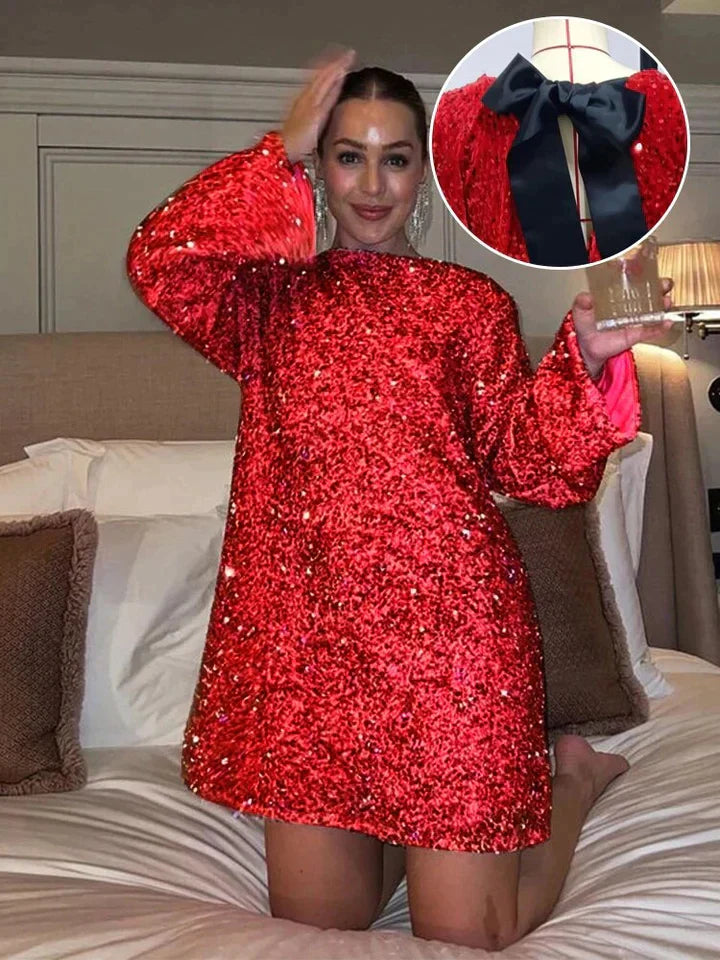 Trendy Glitter Midi Dress - Stella-Red-XS-The Livary