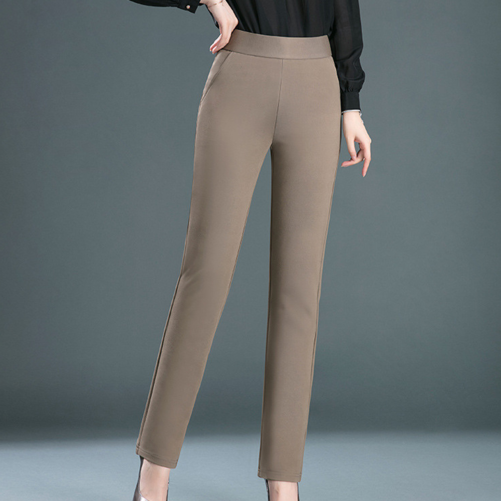 Straight Ladies' Trousers with Timeless Design - Celeste-Khaki-XS-The Livary