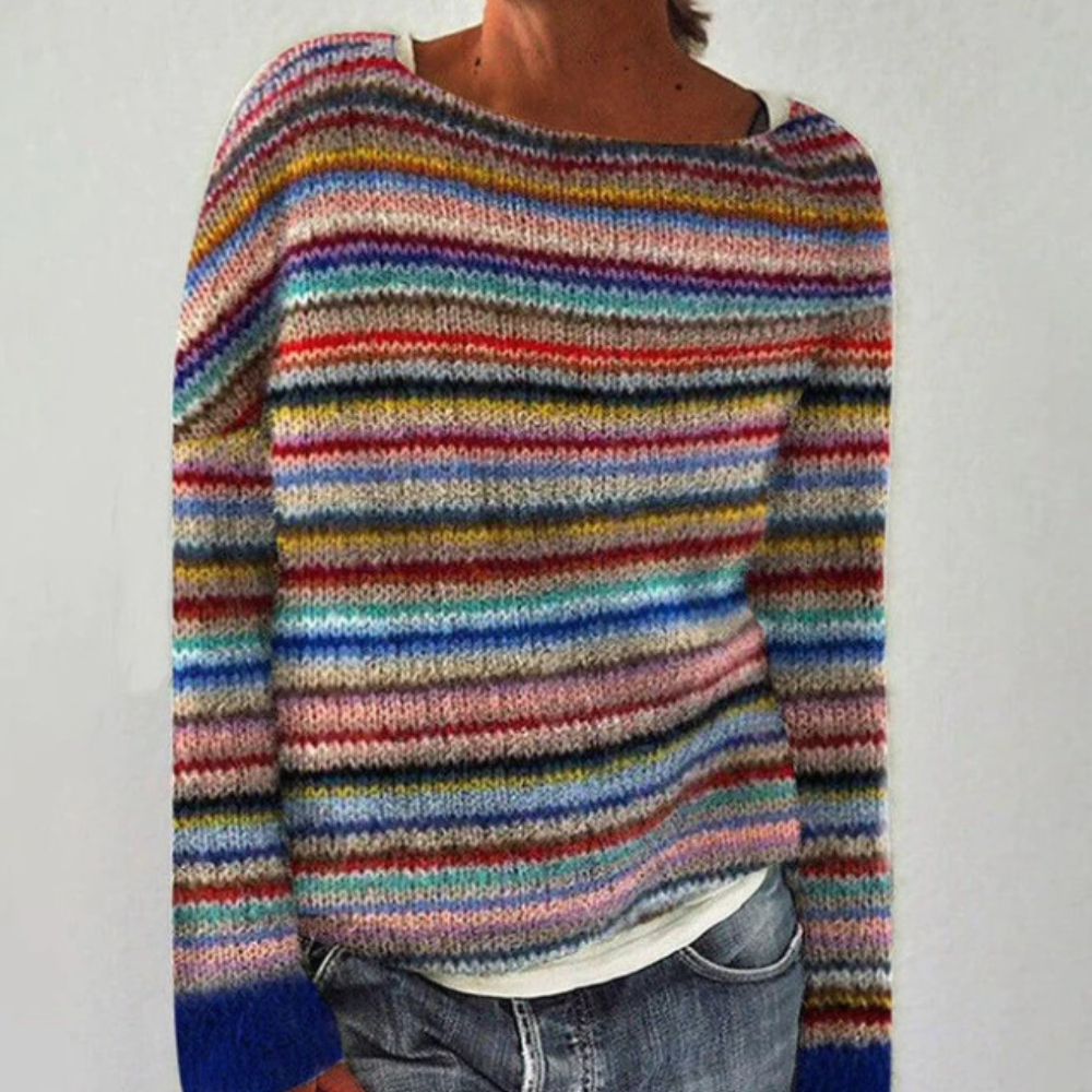 Jolie - Colourful Jumper for Women-Rainbow stripes-XS-The Livary