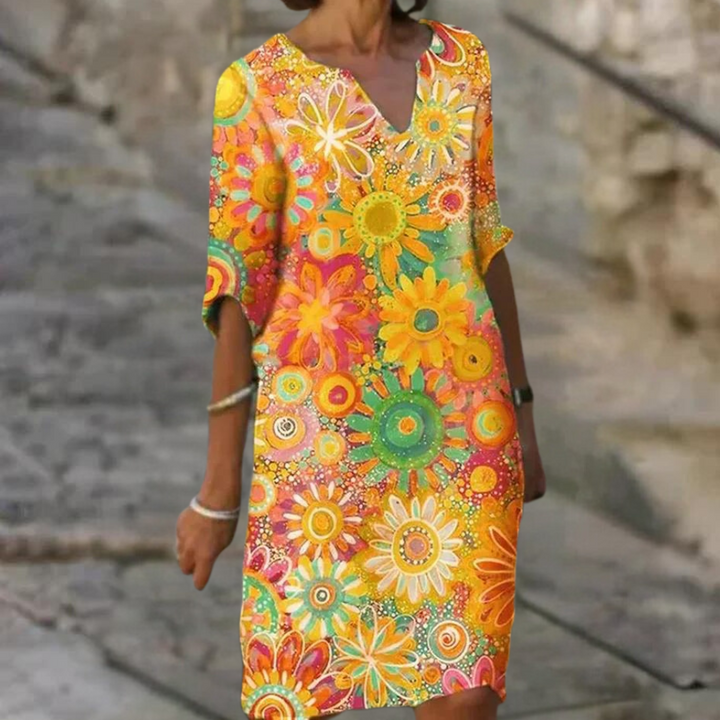 Naomi - Trendy Short Floral Dress-Yellow-XS-The Livary