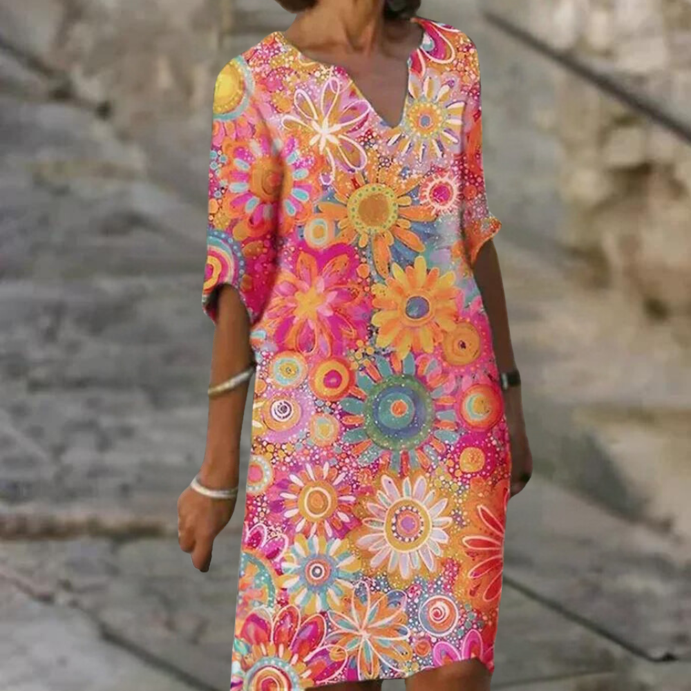 Naomi - Trendy Short Floral Dress-Pink-XS-The Livary