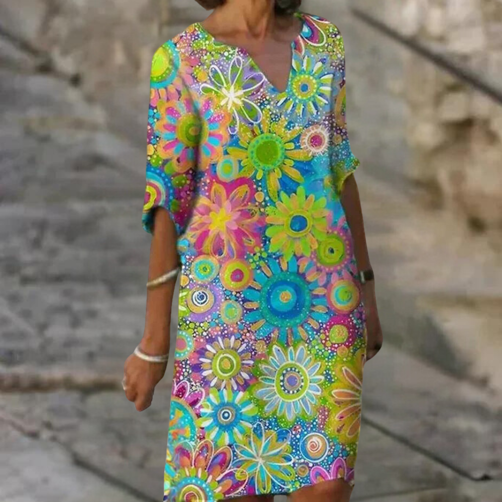 Naomi - Trendy Short Floral Dress-Green-XS-The Livary