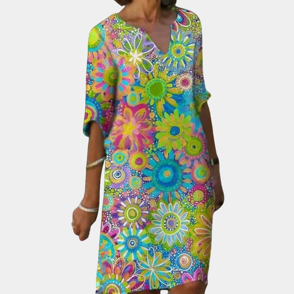 Naomi - Trendy Short Floral Dress-Green-XS-The Livary