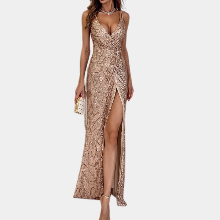 Stylish Long Sequin Dress - Aurora-Red-XS-The Livary