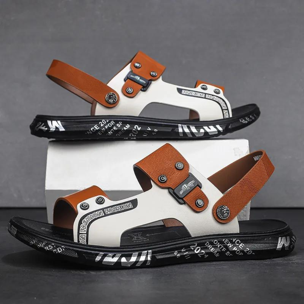 Breathable and Stylish Men's Sandals - Leandro-Brown White-6-The Livary