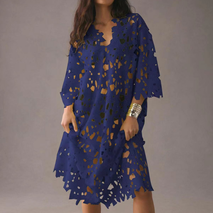 Chic Midi Dress with Embroidered Details - Isla-Blue-XS-The Livary