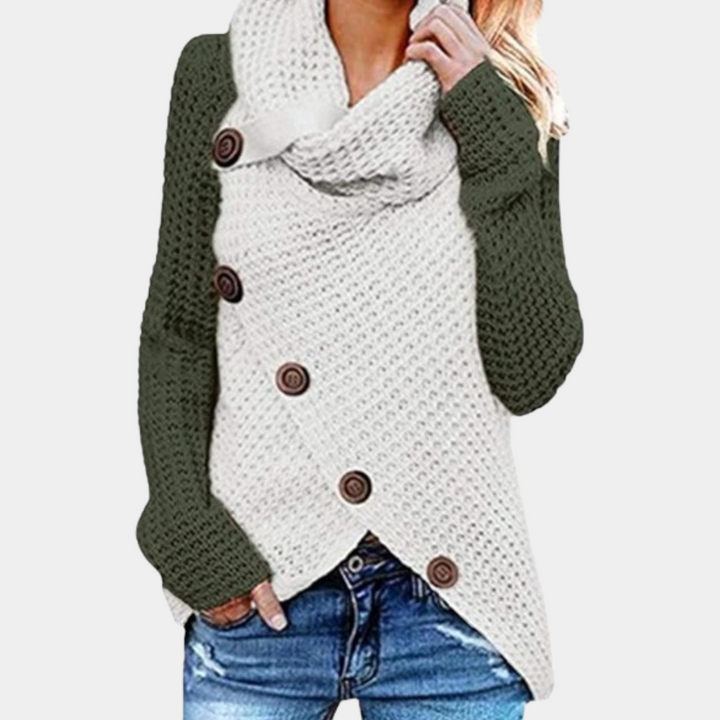 Trendy Women's Sweater with Unique Asymmetrical Knot Detail - Faye-Olive green-XS-The Livary