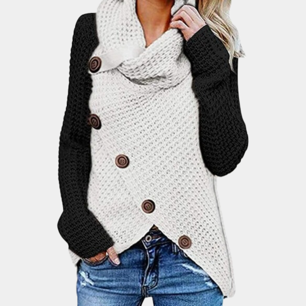 Trendy Women's Sweater with Unique Asymmetrical Knot Detail - Faye-Black-XS-The Livary