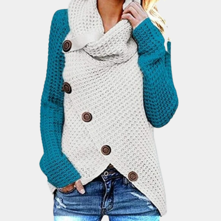 Trendy Women's Sweater with Unique Asymmetrical Knot Detail - Faye-Blue-XS-The Livary