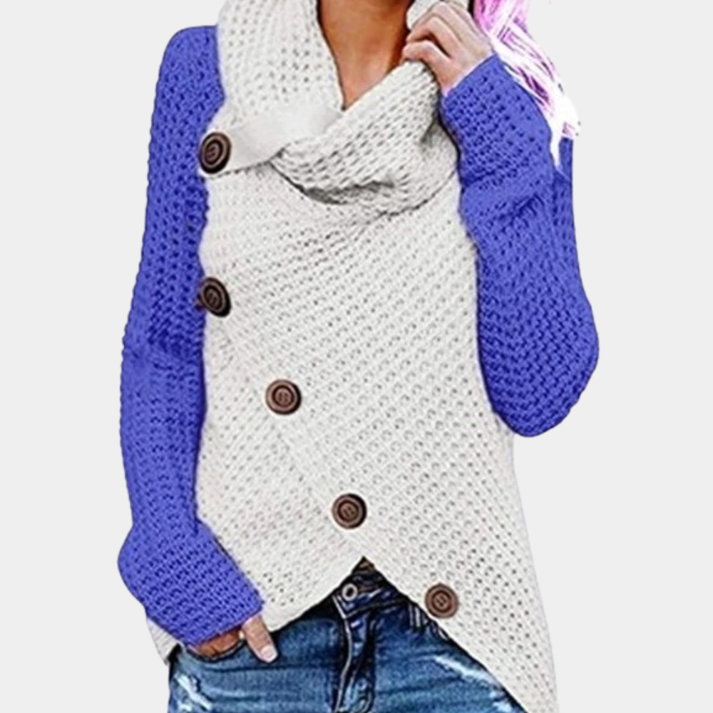 Trendy Women's Sweater with Unique Asymmetrical Knot Detail - Faye-Denim blue-XS-The Livary