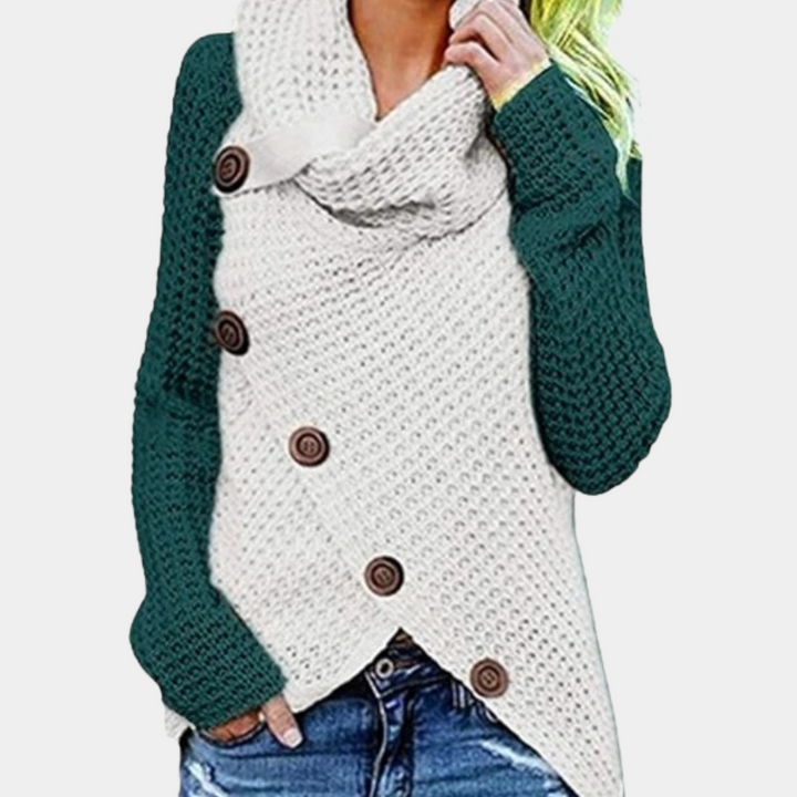 Trendy Women's Sweater with Unique Asymmetrical Knot Detail - Faye-Green-XS-The Livary