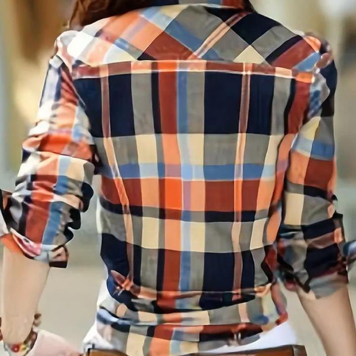 Fashionable Blouse with Check Pattern - Sienna-Green-XS-The Livary