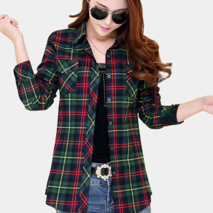 Fashionable Blouse with Check Pattern - Sienna-Green-XS-The Livary