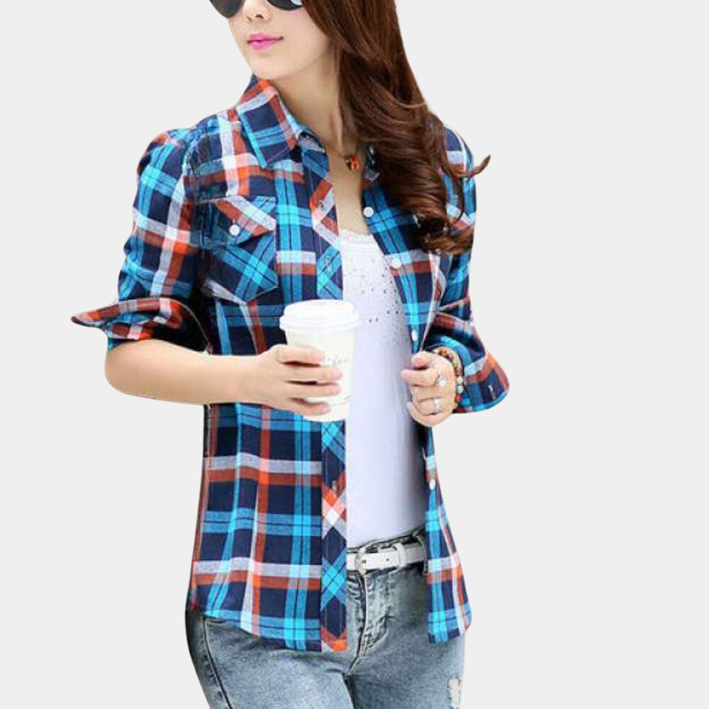 Fashionable Blouse with Check Pattern - Sienna-Green-XS-The Livary