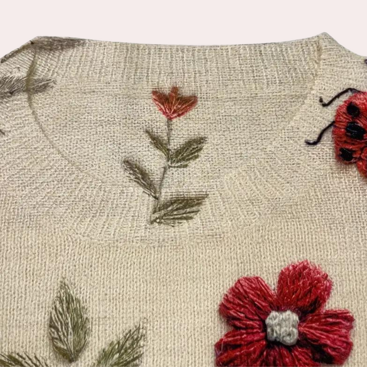 Cheerful Women's Sweater with Floral Print - Fleur-White-XS-The Livary