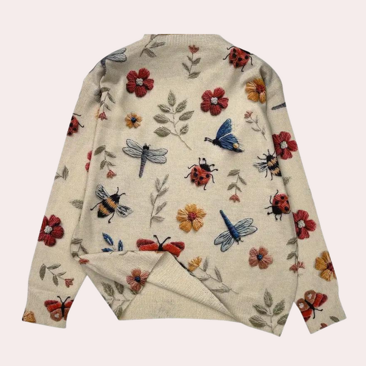 Cheerful Women's Sweater with Floral Print - Fleur-White-XS-The Livary