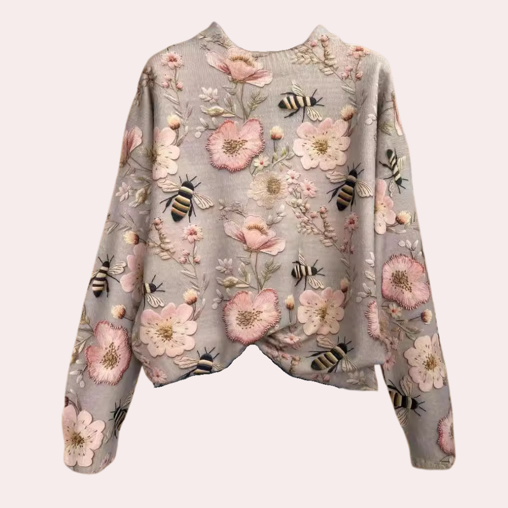 Cheerful Women's Sweater with Floral Print - Fleur-Pink-XS-The Livary